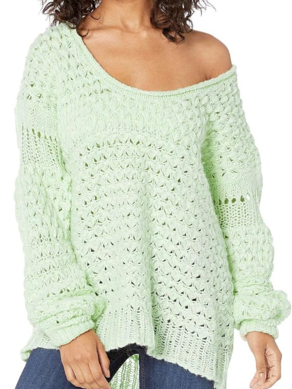 Free People Mint Green Crashing Waves Chunky Knit pullover sweater Size Medium